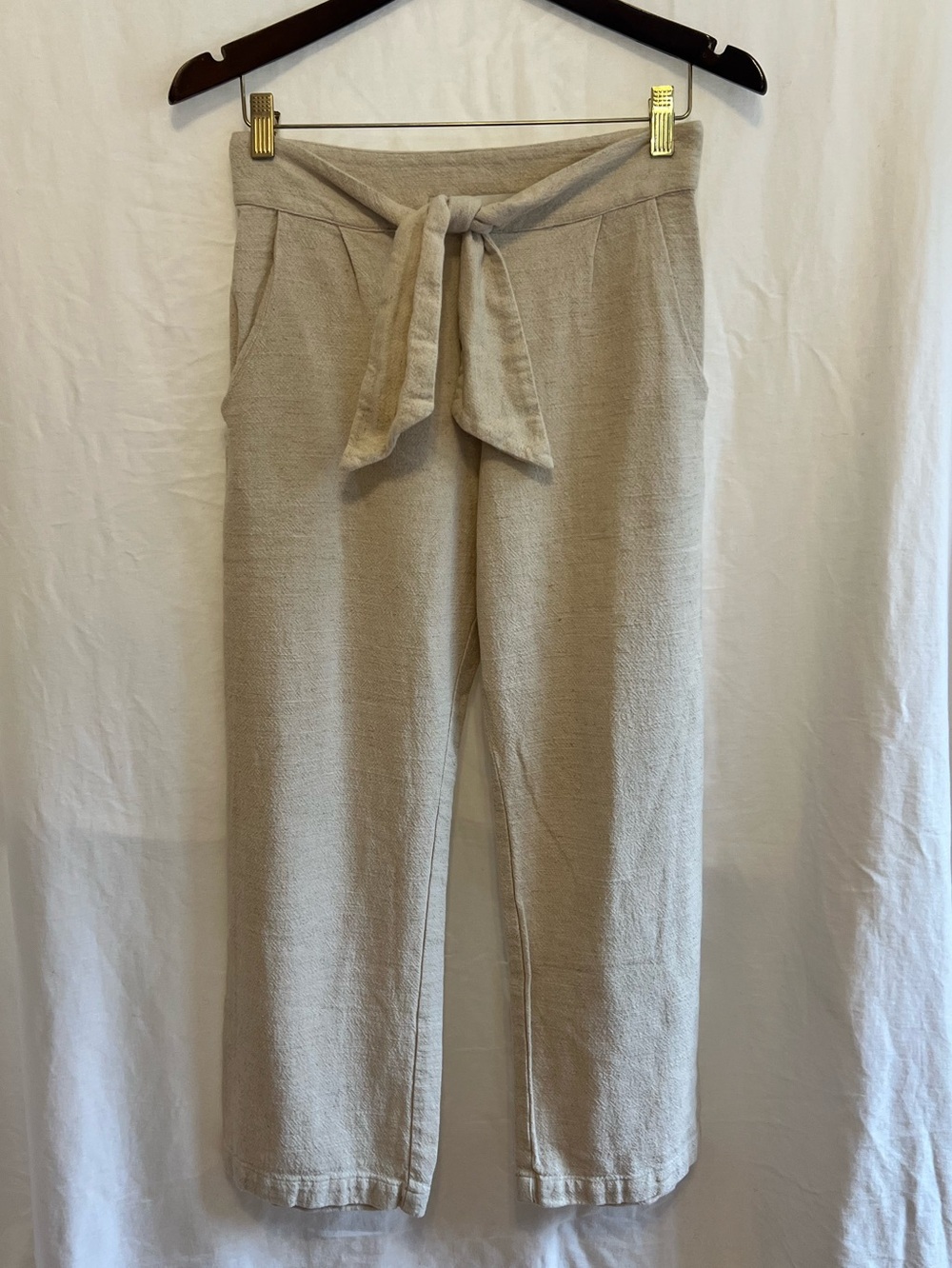 STILLWATER Brand Tie-Waist Straight Leg Pants in Light Beige
